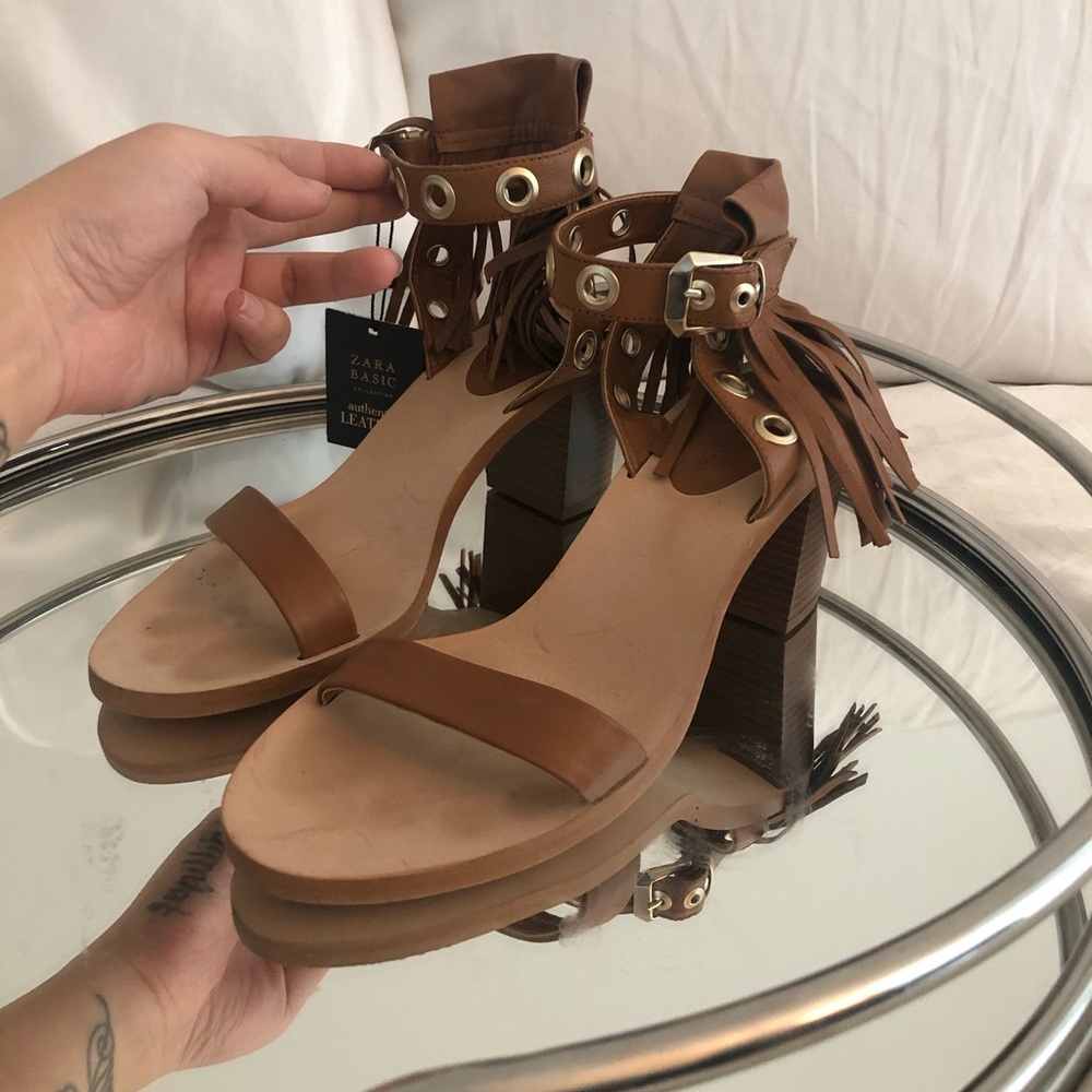 NWT Zara Fringe Sandals genuine leather
